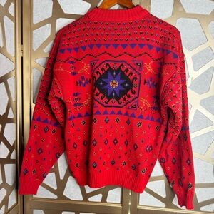 Pasta red geometric Nordic pullover sweater.